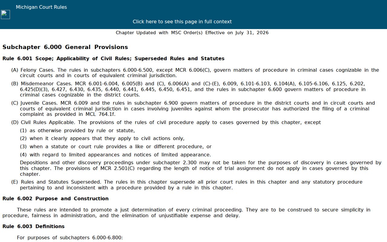 Branch County bench warrants image of Michigan court rule text on warrant issuance and failure to appear
