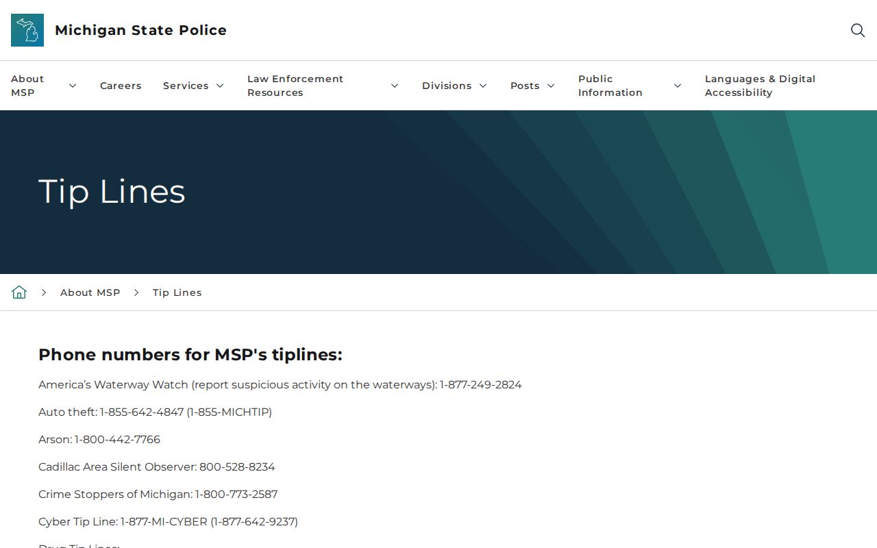 Branch County most wanted records image of the Michigan State Police tip program banner