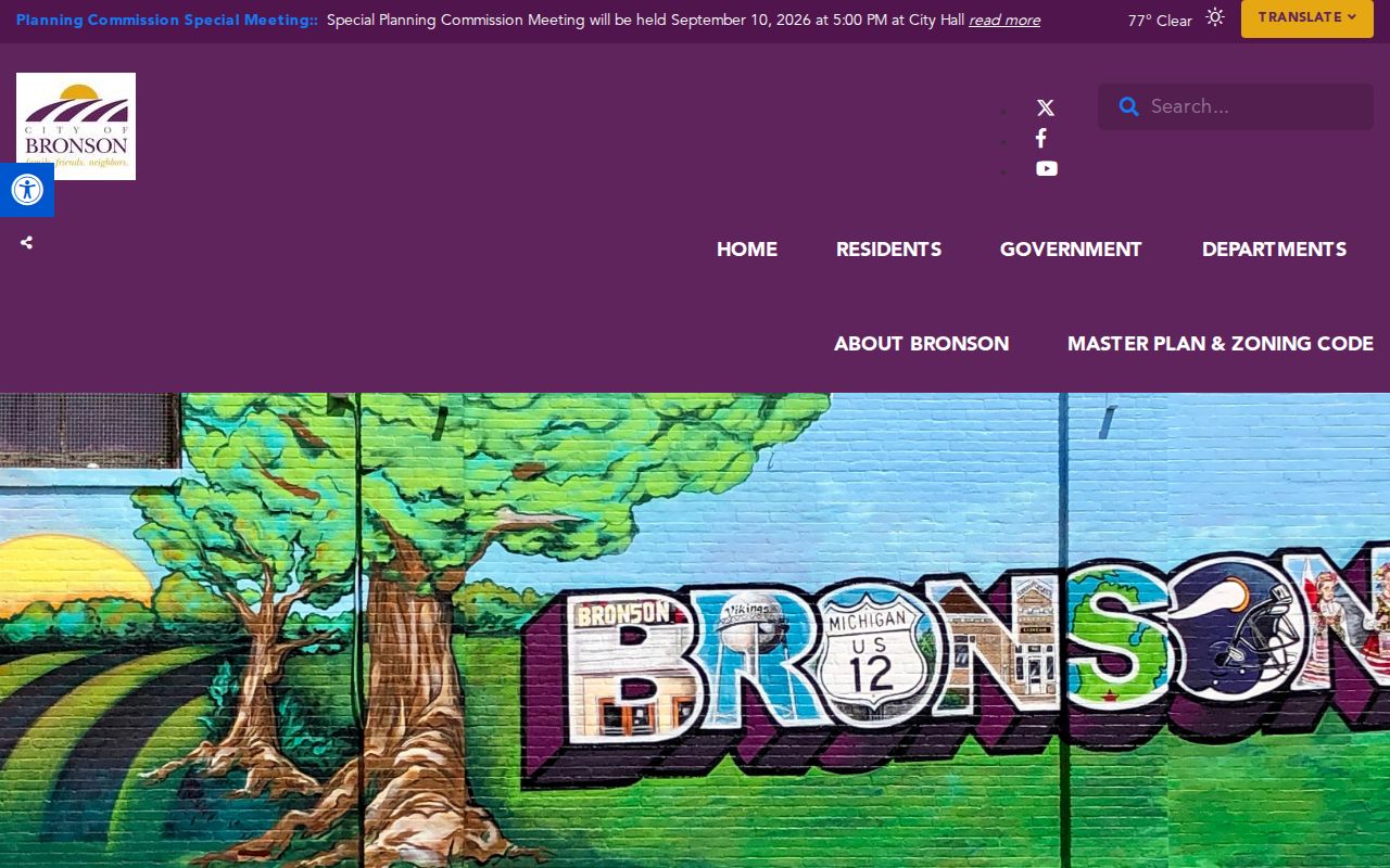 Bronson warrant records image of the official Bronson municipal website home page