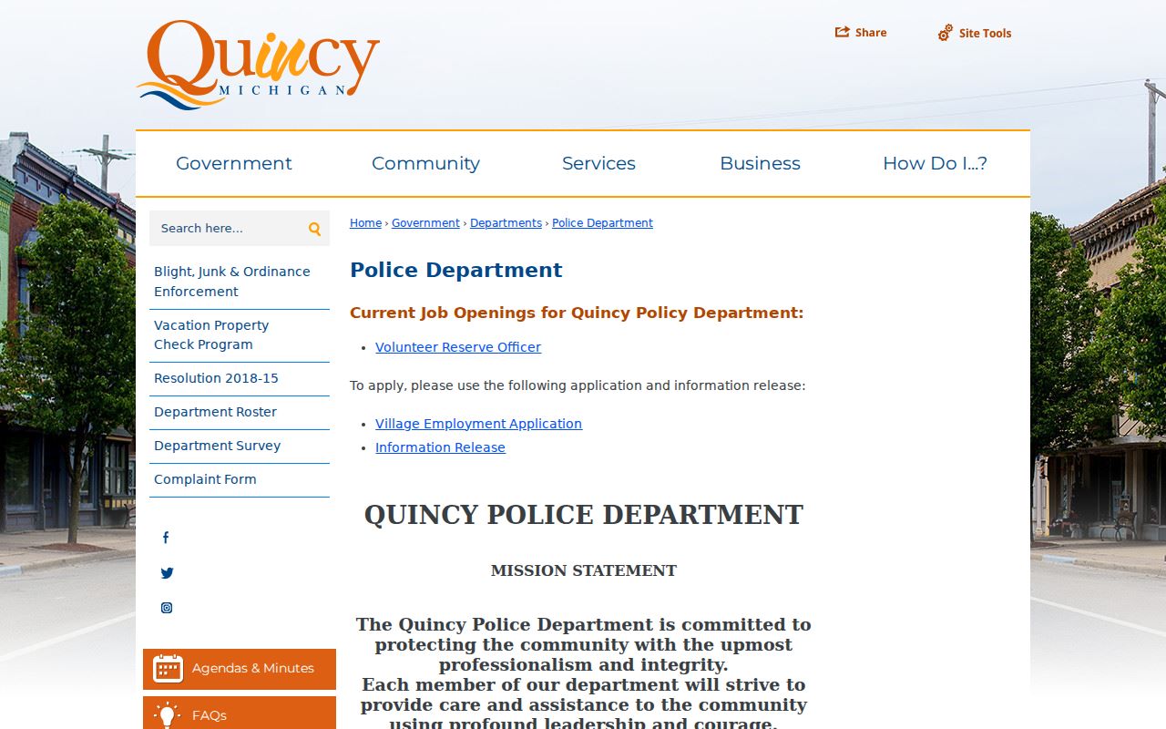 Quincy warrant records image of the Quincy Police Department page