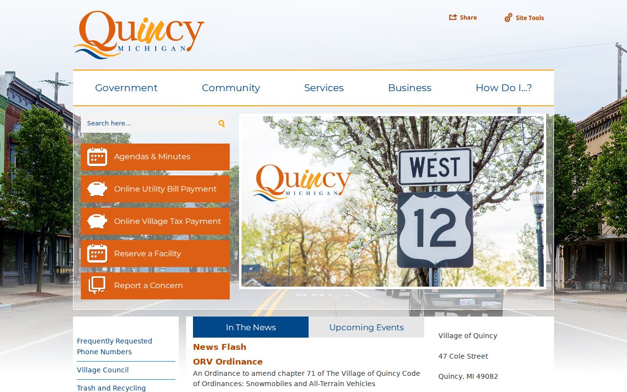 Quincy warrant records image of the official Village of Quincy website