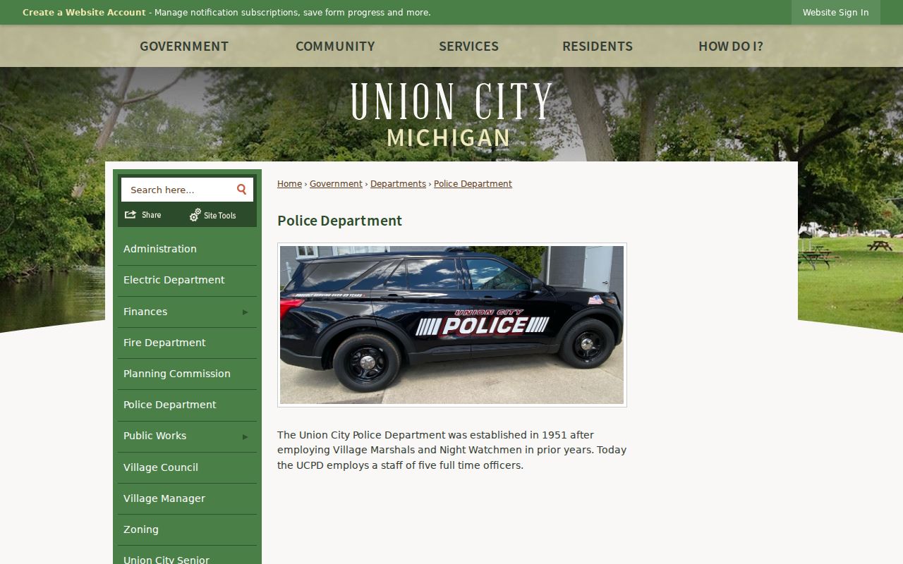 Union City warrant records image of the Union City Police Department page